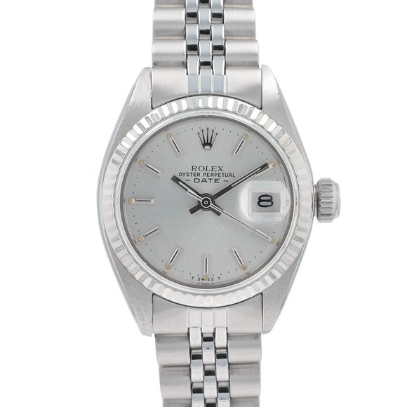 Rolex Ladies Date 26mm Steel Silver Index Dial Fluted Bezel Jubilee Band 6917 main image 8